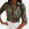 Blouse imprimée boutonnée à col en V pour femme