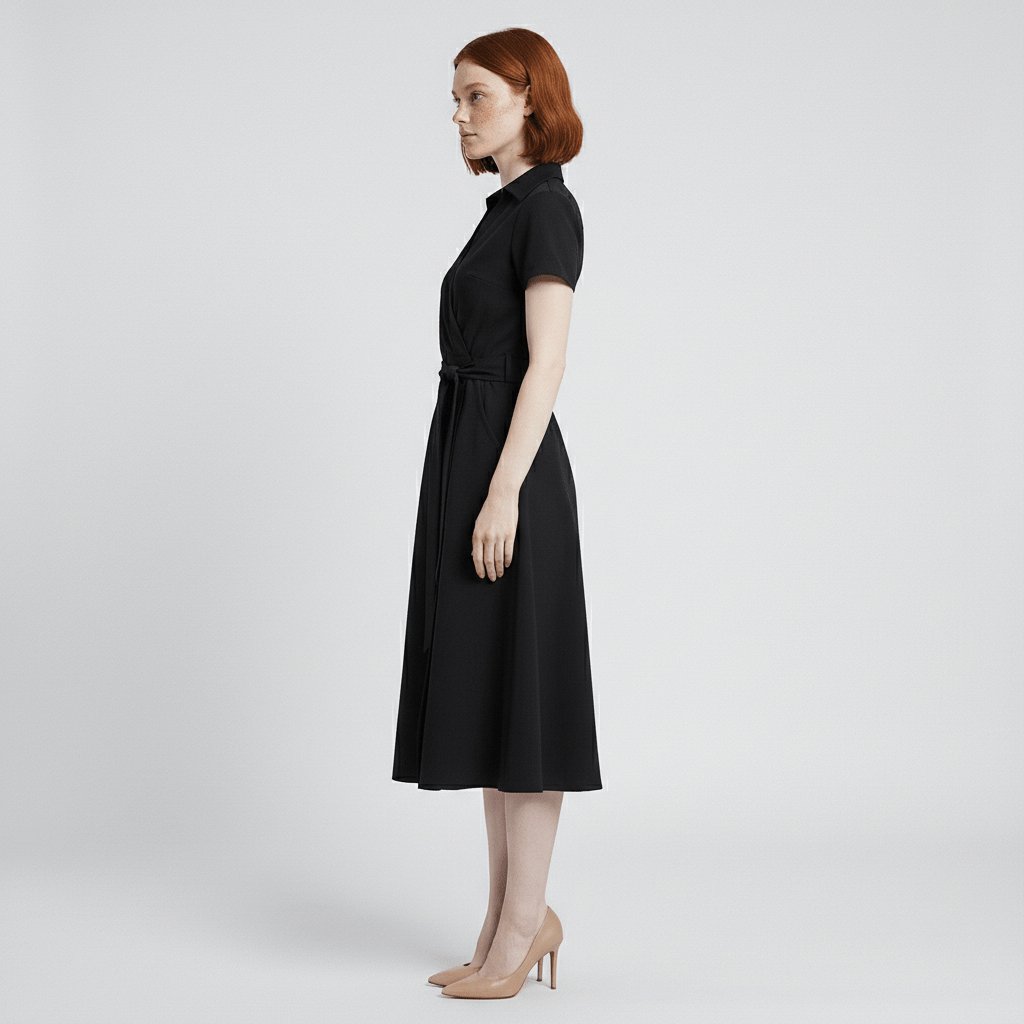 Robe midi portefeuille pour femmes à col en V, lien à nouer à la taille et poches, pour un style sans effort