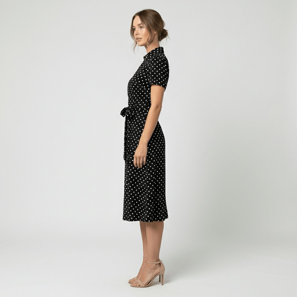 Robe midi portefeuille pour femmes à col en V, lien à nouer à la taille et poches, pour un style sans effort