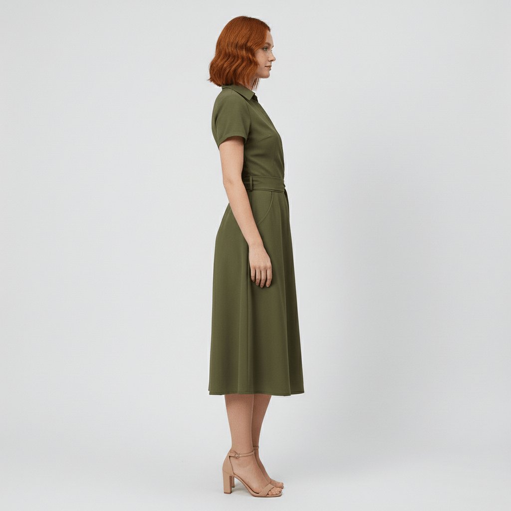 Robe midi portefeuille pour femmes à col en V, lien à nouer à la taille et poches, pour un style sans effort