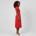 Robe midi portefeuille pour femmes à col en V, lien à nouer à la taille et poches, pour un style sans effort