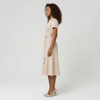 Robe midi portefeuille pour femmes à col en V, lien à nouer à la taille et poches, pour un style sans effort