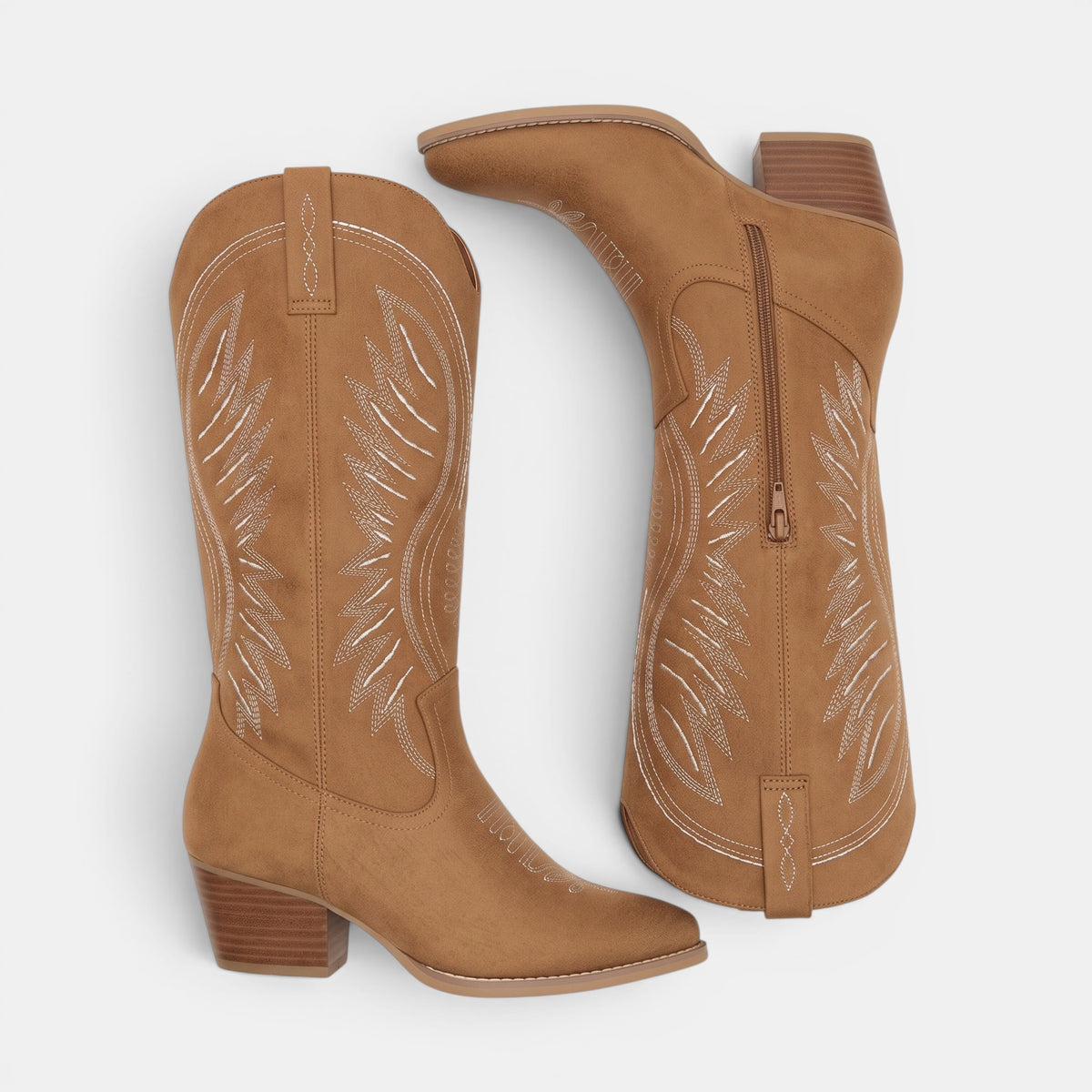 Bottes de cowboy western pour femmes avec détails brodés et talon carré